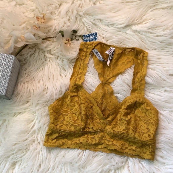 Free People Golden Rod Lace Racerback Bralette Bra - Picture 4 of 8